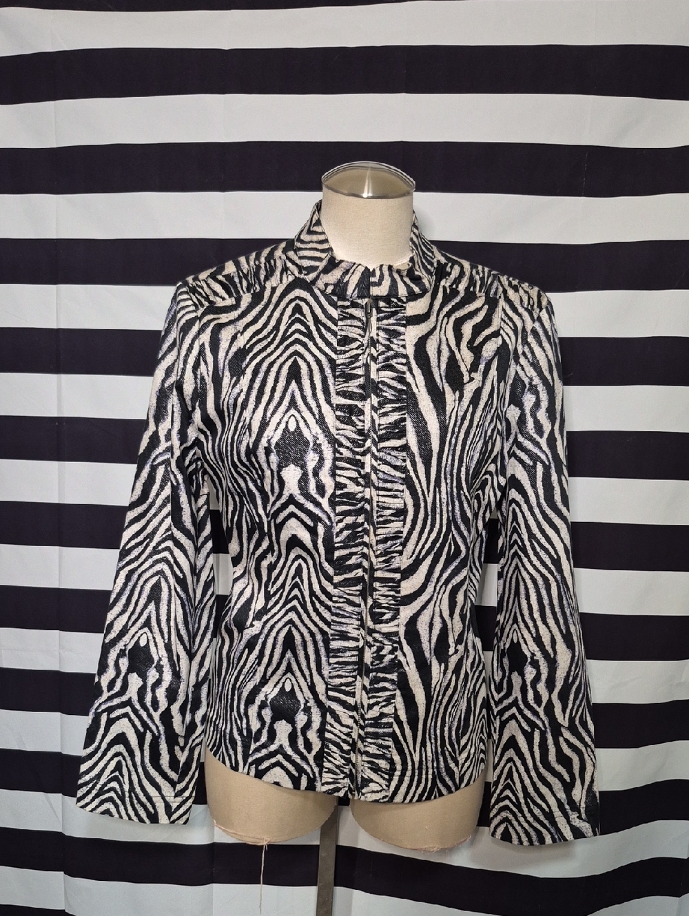 Chico's Black and Cream Zebra Print Jacket